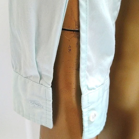 Hugo Boss Vintage Pleated Front Long Sleeve Button Up Blouse Pale Blue/Green - Picture 6 of 10